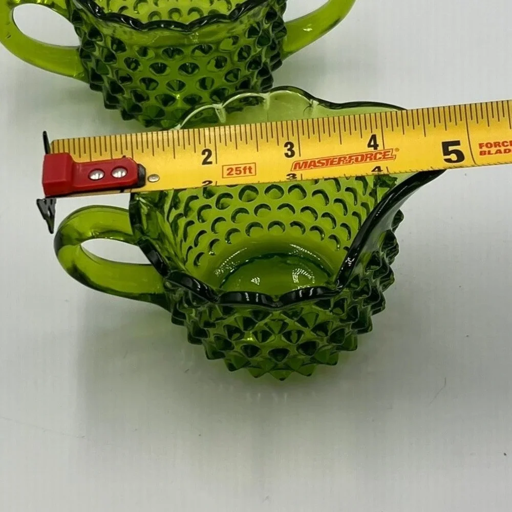 Fenton Hobnail Creamer Sugar Set Avocado Green Very Good MCM Glass